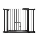 COMOMY 75-103cm Dog Gate with Cat Flap Pressure Fit Black