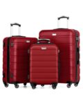 COOLIFE 3 Piece Luggage Set for Family, ABSPC, Lightweight Durable Suitcase, Spinel Red. Sold by Coolife EU Directly / FBA