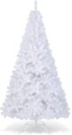 COSTWAY 5FT/6FT/7FT/8FT Green/White Christmas Tree with Metal Stand, Artificial Realistic Natural Branches Pine Xmas Traditional Decorations Indoor (White, 7Ft /2.1M)