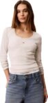 Calvin Klein Womens Long Sleeve Baby Rib Scoop Neck Top (Snow Heather, L)