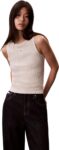 Calvin Klein Womens Woven Label Cotton Rib Tank Top with Logo