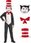 Cat In The Hat Costume Kids Scary Cat Halloween Costumes For Boys And Girls Cats Costume Funny Onesie With Mask And Hat Scary Halloween Dress Up Outfit Cute Cats Costumes Onesies Fashion Clothing