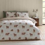 Catherine Lansfield Angus Highland Cow Reversible Double Duvet Cover Set with Pillowcases Natural