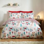 Catherine Lansfield Christmas Mouse Town King Duvet Cover Set Natural (Double/Single also available at same price)