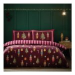 Catherine Lansfield Nutcracker Stripe Reversible King Duvet Cover Set Plum