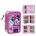 Cerda Minnie Mouse School Pencil Case with 1 HB Pencil, 2 Pens, 1 Scissor, 1 Eraser, 1 Sharpener, 1 Ruler, 18 Pencil Colours and 18 Giotto