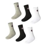 Champion Basics 6pk Crew Socks, Light Grey/White/Black, UK 6