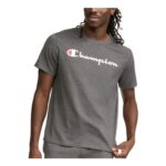 Champion Mens Classic Graphic T-Shirt, Script Logo, Granite Heather, S