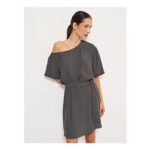 Charcoal off Shoulder Belted Mini Dress