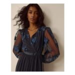 Charlotte Floral Embroidered Mesh Midi Dress – Blue