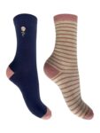 Charnos Stripe & Floral Ankle Socks, Pack of 2, Navy/Pink (£2.95 C&C)