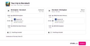 Cheap return flight to Marrakech from Birmingham. 1 November to 5 November