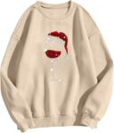Christmas Jumpers 2026 Women Wine Glass Santa Hat Print Crew Neck Sweater