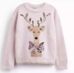 Christmas Pink Reindeer & Bow Kids Jumper, Sizes 6 – 13 (Free C&C)