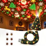 Christmas Projector Indoor Christmas Decorations USB Lights Xmas Plug in Night Light Projector Plug and Play HD Christmas Projector with 6 Holiday Patterns for Bedroom Car Window Outdoor Home Decor (a)