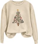 Christmas Sweatshirt 2026 Women Festive Tree Cross Crew Neck Top