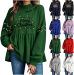 Christmas Sweatshirts for Women UK Ruffle Hem Pullover Festival Jumper