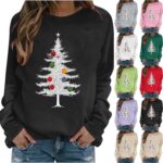 Christmas Sweatshirts for Women UK Xmas Tree Print Pullover Festival Jumper