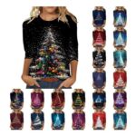 Christmas Tops for Women: Novelty Tree Snowman Print Tee