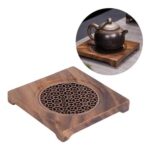 Cikonielf Walnut Wood Square Teapot Mat, 5.5×5.5×0.8in