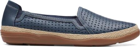 Clarks Womens Elaina Ruby Leather Slip-On Shoes – Navy – Size UK 7