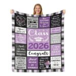 Class of 2026 Graduation Blanket with Quotes, Purple, 130x150cm