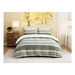 Coastline Stripe Snuggle Fleece Duvet Cover Set, Green King