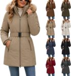 Coats for Women Winter Hooded Puffer Coat With Belt Long Parka Jacket