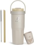 Coffee Cup Travel Mug 600ml Stainless Steel Insulated Water Bottle, 2-in-1 Lid, Vacuum Thermal Cup, Leak-Proof Design, Keeps Drinks Hot 8H / Cold 24H Work, Travel & Car (Cream White)
