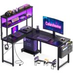 Coleshome L Shaped Gaming Desk with LED Lights & Power Outlet, Black – sold by hsky / FBA