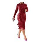 Cololura Sequin Tassel Bodycon Midi Dress – Red – Size L