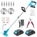 Cordless Strimmer 21V, Electric Grass Trimmer with 2 Batteries 2.0Ah (Blue) with voucher and checkout discount Sold by moussa products / FBA