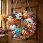 Cosiesnest Halloween Diamond Art Hanging Ornament Kit 3D Acrylic Suncatcher with Chain (Pumpkin Garland)
