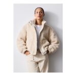 Cream Borg Zip through Jacket