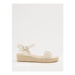Cream Laser Cut Strap Espadrille Wedge Heel Sandals