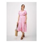 Crew Clothing Floral V-Neck Puff Sleeve Midi Tea Dress
