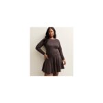 Curve Brown Long Sleeve Animal Print Skater Mini Dress