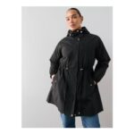 Curve Cinched Waist Showerproof Jacket – Black