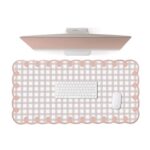Cute Pink Scalloped Desk Mat: Kawaii Pastel Checkered 31×15.7in