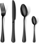 Cutlery Set Black, HONKKU 32 Pieces Stainless Steel Flatware Set for 8 People, Mirror Polished Silverware Set with Spoon Knife and Fork Set for Home Kitchen, Dishwasher Safe