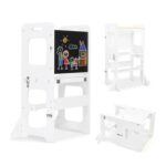 DEAL STACK – Toddler 4-in-1 Kitchen Wooden Stool with Chalkboard Desk