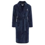 DKNY Mens Fleece Robe Trash Pandas in Navy / Charcoal / Black, sizes S – XL