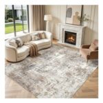 DMOYEST Modern Abstract Washable Rug Living Room 200x300cm Beige Brown