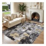 DMOYEST Rug Living Room Washable Large Abstract Black Gold 160x230cm