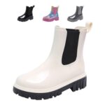 DRECAGE Women Ankle Wellies Waterproof Chelsea Rain Boots White 5.5UK