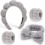 DRESHOW Spa Headband for Washing Face Skincare Hairbands Face Washing Wristband Set Makeup Terry Cloth Towel Headbands for Skincare Sponge Puffy Make Up Hair Band for Women Girls
