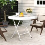 DWVO 80cm Round Folding Table, Outdoor Patio Dining Table, White