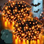 Dalugo Halloween Decoration Lights 2 Packs, 5M 50 LED Orange Fairy Lights with Timer,IP65 Waterproof Battery Operated Lights for Autumn Halloween Party Decorations