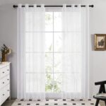 Deconovo Home Decorations Semi Transparent Curtain Voile Panels Back Eyelet Curtains Voile Sheer Curtains for Window 55 x 71 Inch White Two Panels