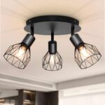 Dehobo E14 3-Way Ceiling Spot Light, Adjustable Black Metal Wire Cage